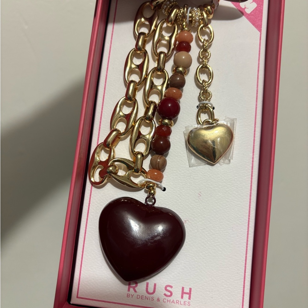 Piper K Rush Heart Bag Charm and Keychain in Gold and Red